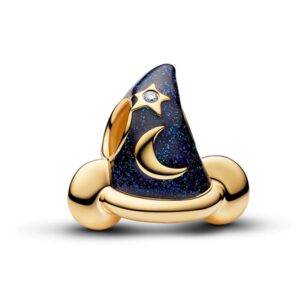 Charm Disney Mickey Mouse sombrero de mago azul brillante con luna y estrella doradas